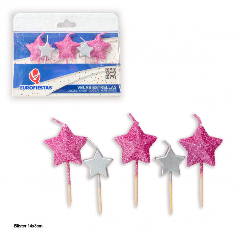 Candele stellari 6 glitter rosa