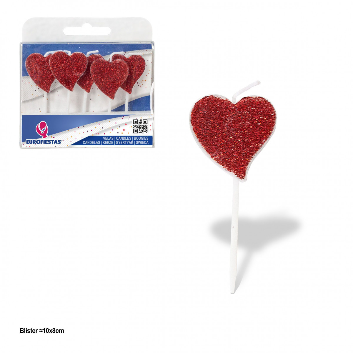 Candele a forma di cuore glitterate rosse