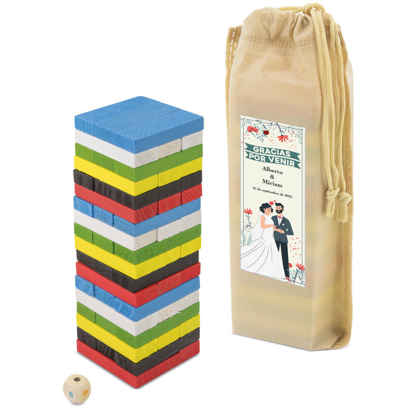 Jenga colorata con borsa e adesivo personalizzato