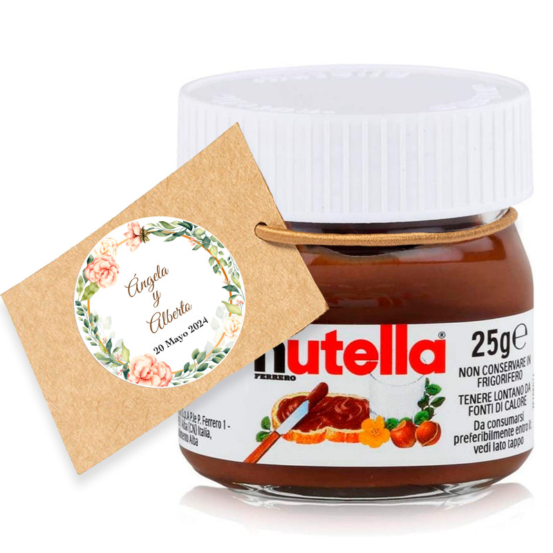 Nutella 25 grammi con cartellino personalizzato per i dettagli del matrimonio