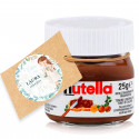 Nutella 25gr. con cartellino per appendere e adesivo personalizzato per i dettagli della comunione della ragazza