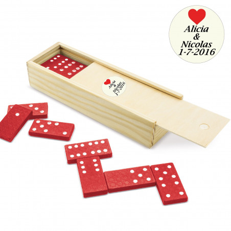 Domino rosso con adesivo personalizzato per matrimoni