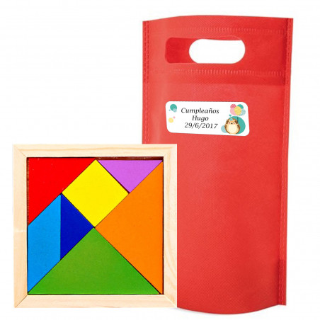 Tangram per bambini in sacchetto regalo con adesivo da personalizzare