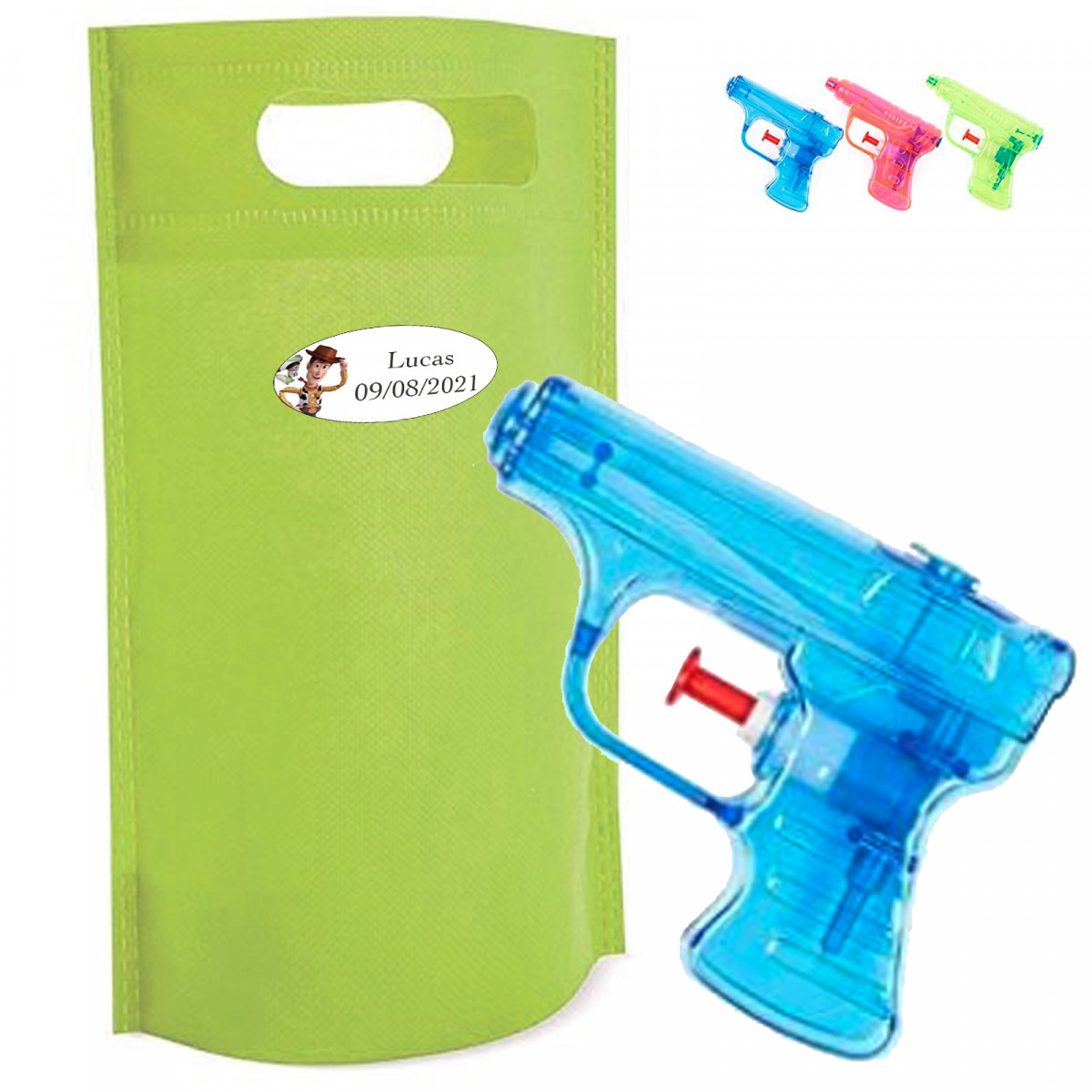 Pistola ad acqua per bambini in confezione regalo e adesivo personalizzato