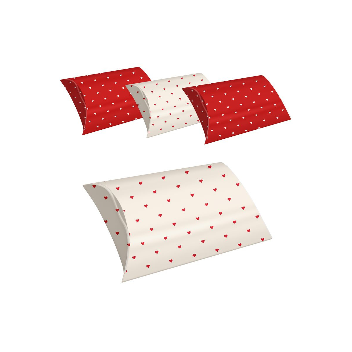 Set di 4 scatole regalo misura M con cuori stampati nei colori rosso e bianco