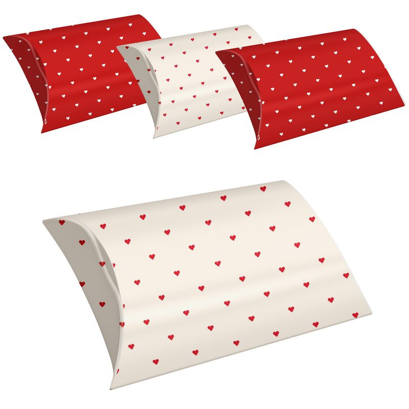 Set di 4 scatole regalo misura M con cuori stampati nei colori rosso e bianco