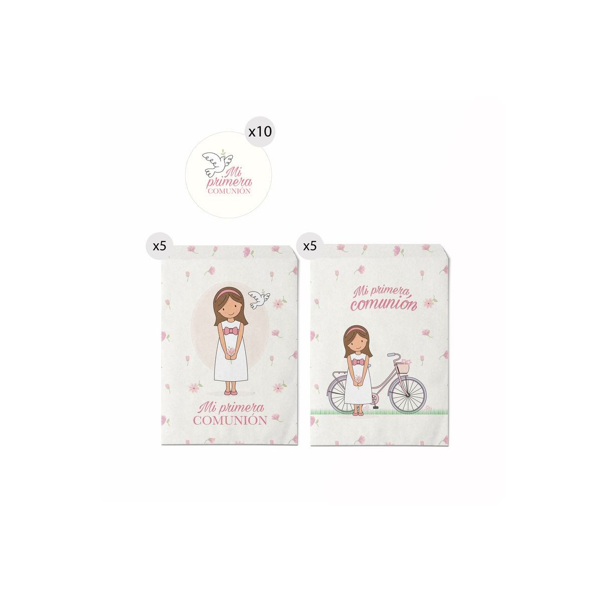 Set di 10 buste in carta misura 13x16 per regalo comunione bimba