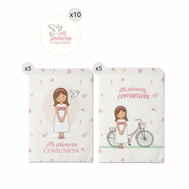 Set di 10 buste in carta misura 13x16 per regalo comunione bimba