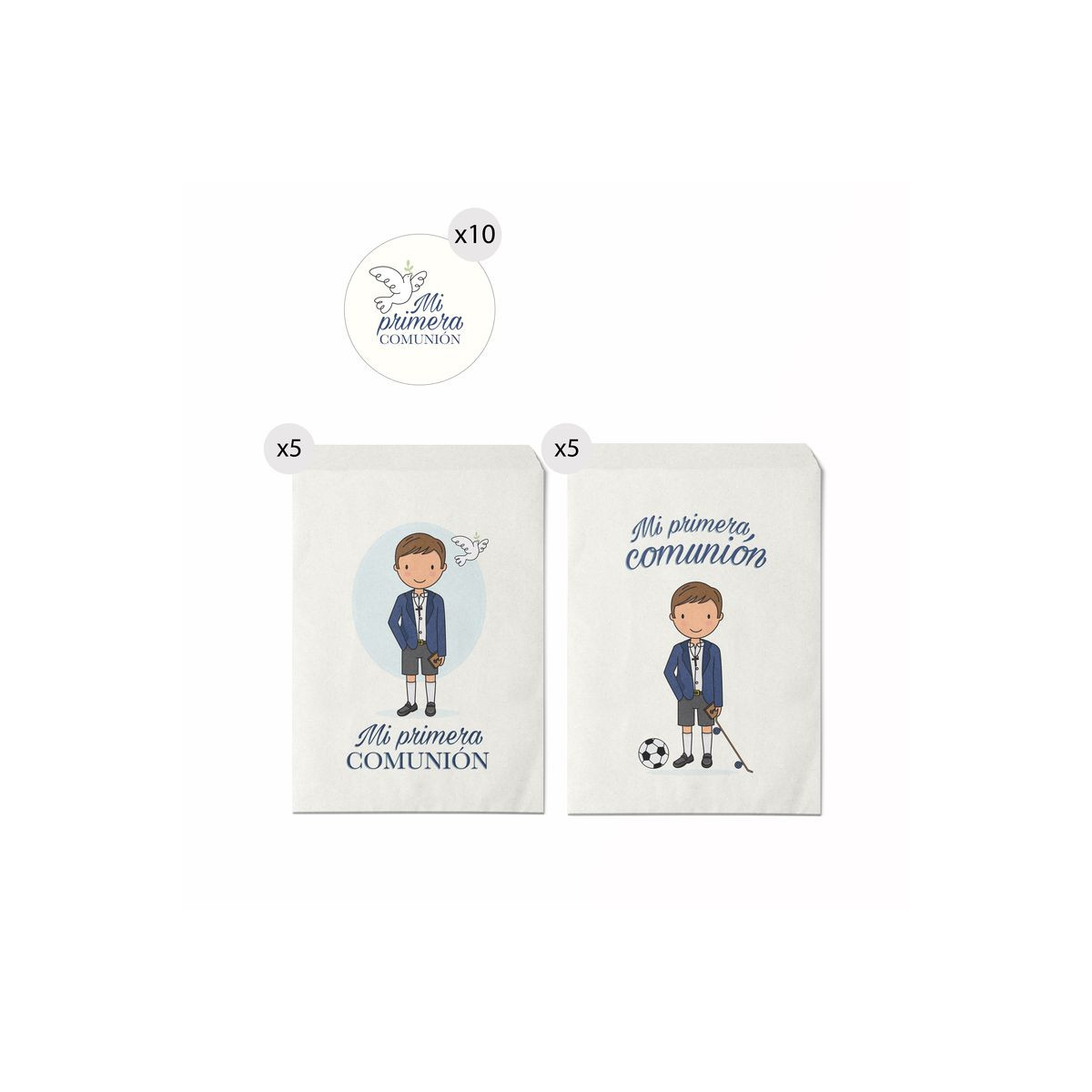 Set di 10 buste in carta 13x16 con adesivi per regalo di comunione di un bambino