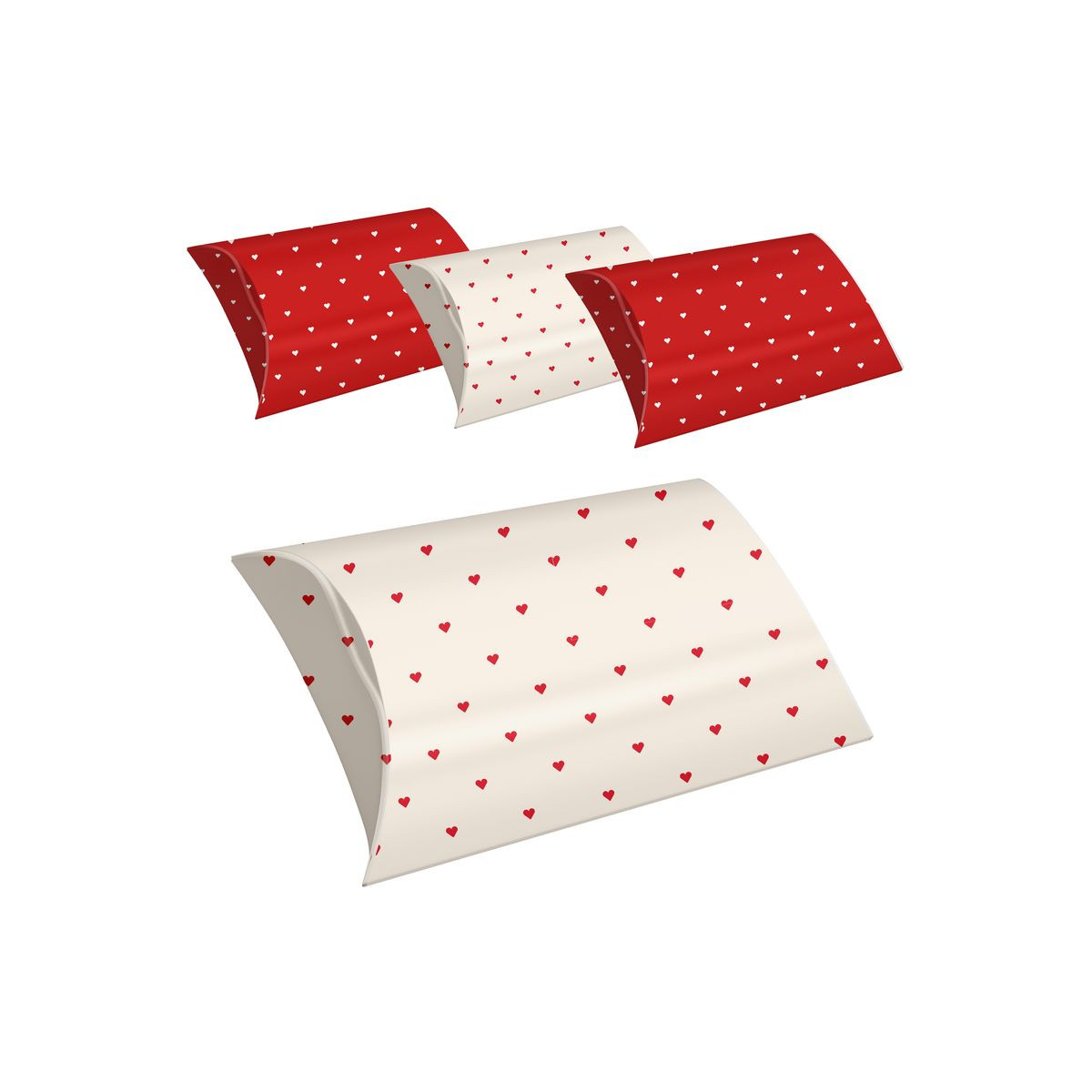 Set di 4 scatole regalo misura L con cuori stampati in rosso e bianco