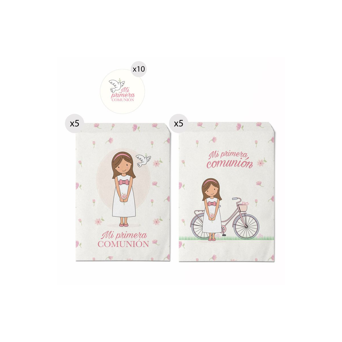 Set di 10 buste in carta misura 16x24 per regalo comunione bimba