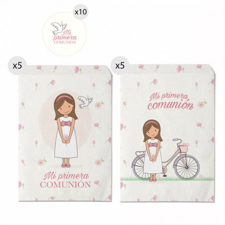 Set di 10 buste in carta misura 16x24 per regalo comunione bimba