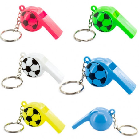 Confezione da 5 portachiavi colorati con fischietto giocattolo e pallone da calcio per bambini - Portachiavi Pito Ball (confezione 5 Pz)