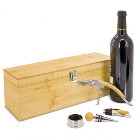 Custodia per bottiglia di vino con accessori apribottiglie anello antigoccia tappo sottovuoto e dispenser.