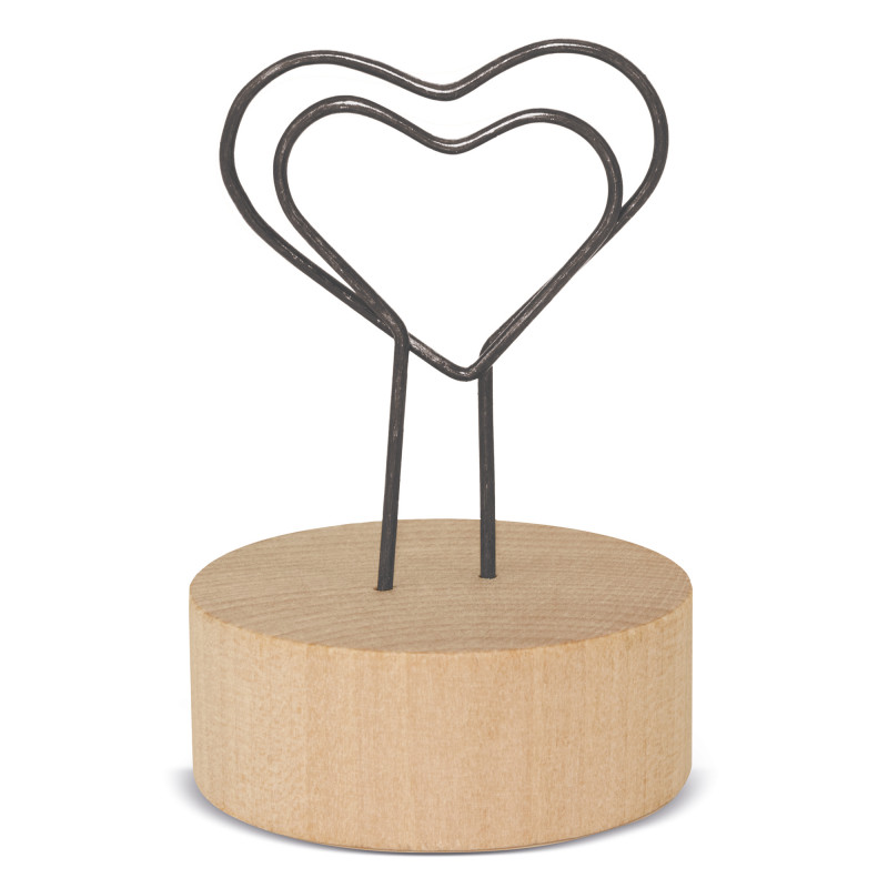 Clip per promemoria a cuore con base in legno per i dettagli dell'evento