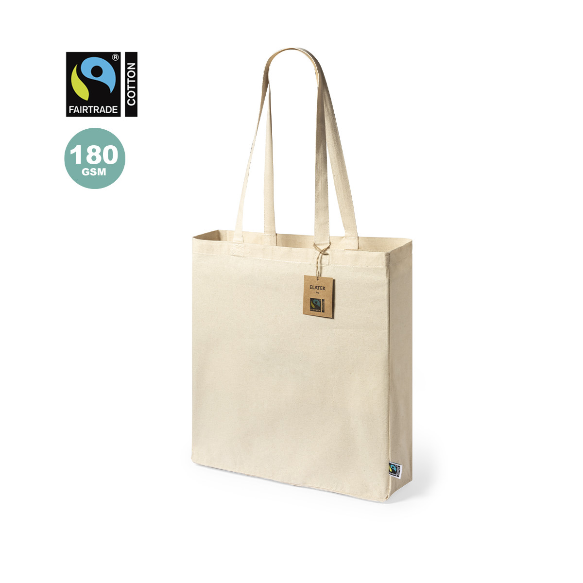 Borsa 100% cotone con manici lunghi con certificazione Fairtrade - Borsa Elatek del commercio equo e solidale