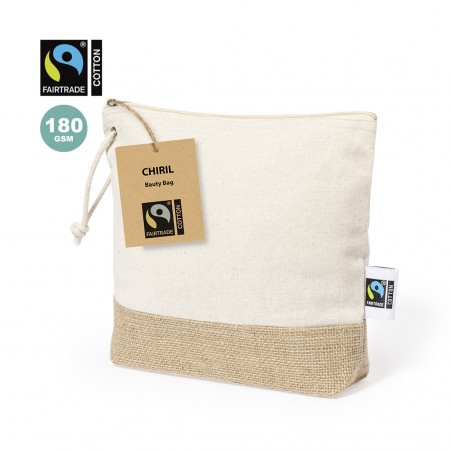 Borsa da toilette realizzata al 100% in cotone e base in iuta del commercio equo e solidale con coulisse per il trasporto - Borsa da toilette Chiril Fairtrade