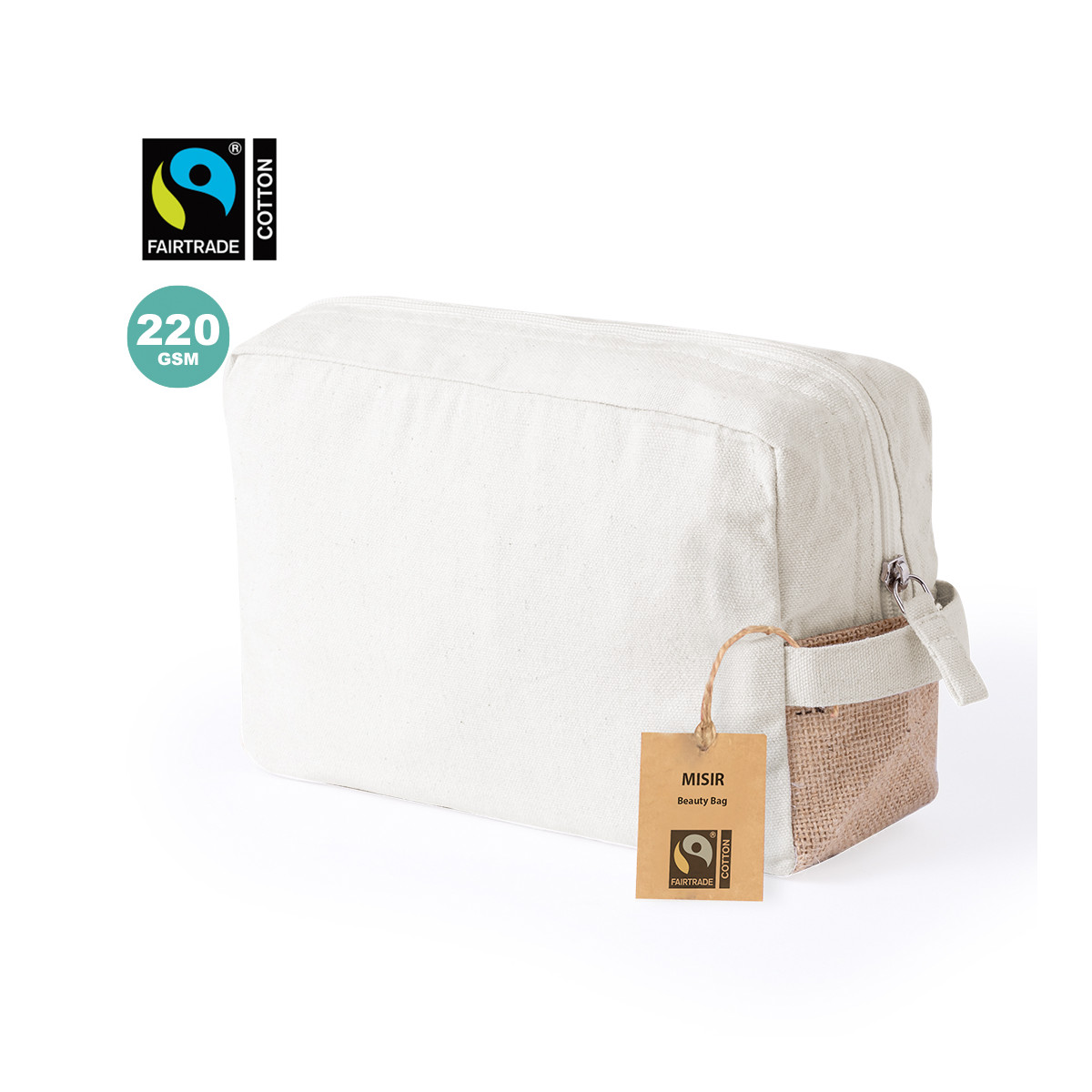 Beauty case in cotone 100% Fairtrade con dettagli in iuta - Borsa da toilette Misir Fairtrade