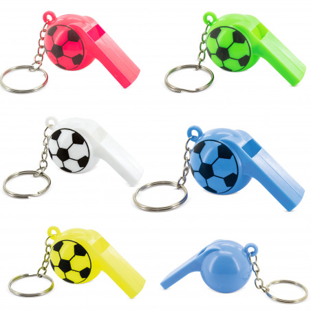 Confezione da 5 portachiavi colorati con fischietto giocattolo e pallone da calcio per bambini