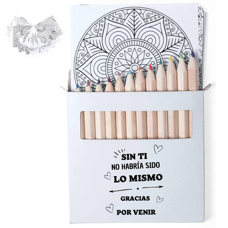 Set da colorare con foglie di mandala e adesivo di ringraziamento per i dettagli