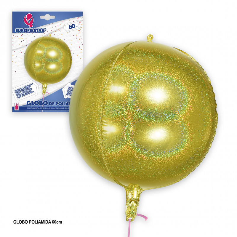 Palloncino tondo in poliammide con glitter oro 60 cm. ca. decorare