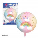 Palloncino foil tondo compleanno con unicorno in toni pastello 45 cm