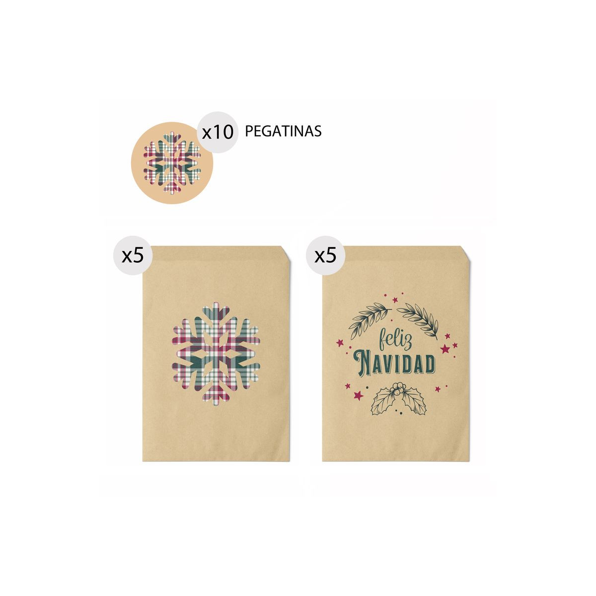 Buste regalo vintage kraft per Natale 10 unità 13x16 e adesivi