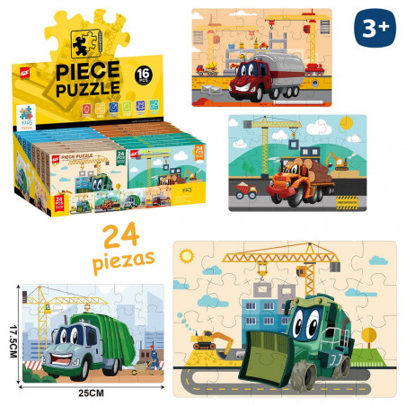 Puzzle da 24 pezzi di veicoli da cantiere per bambini