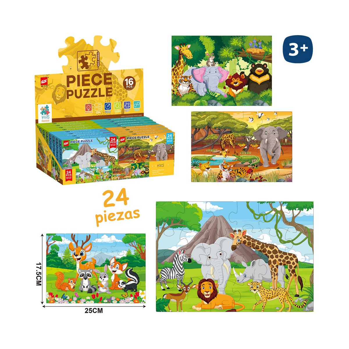 Puzzle da 24 pezzi con animali selvatici, bambini della giungla