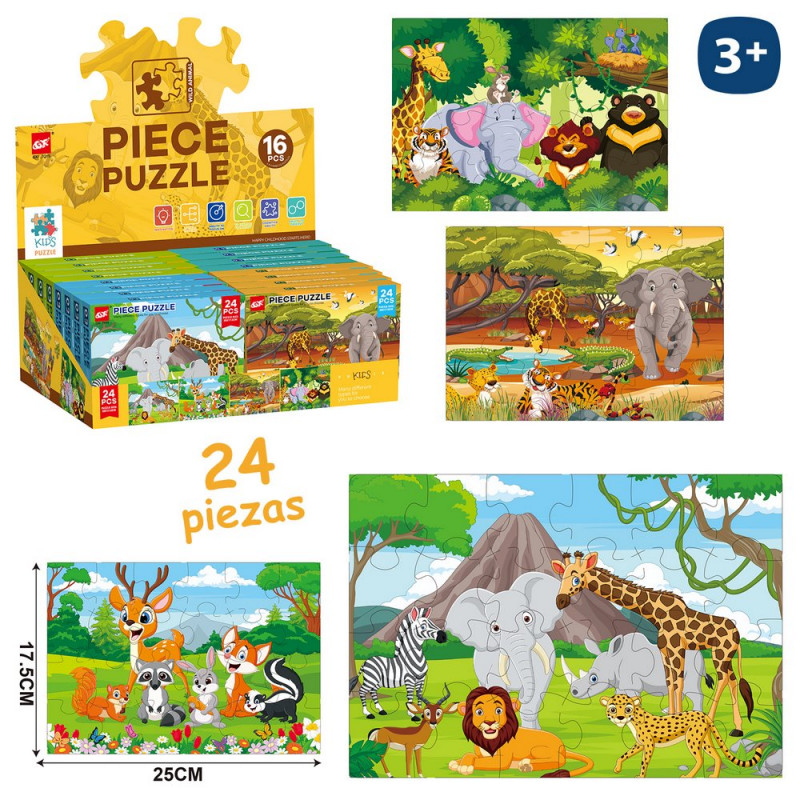 Puzzle da 24 pezzi con animali selvatici, bambini della giungla