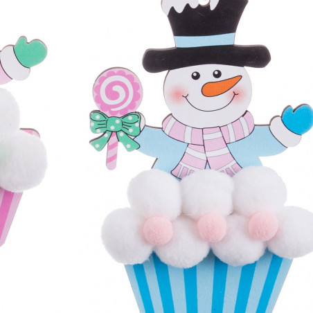 Ciondolo in legno a forma di cup cake di Babbo Natale o pupazzo di neve