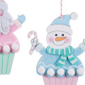 Ciondolo natalizio in legno a forma di cup cake di Babbo Natale o pupazzo di neve