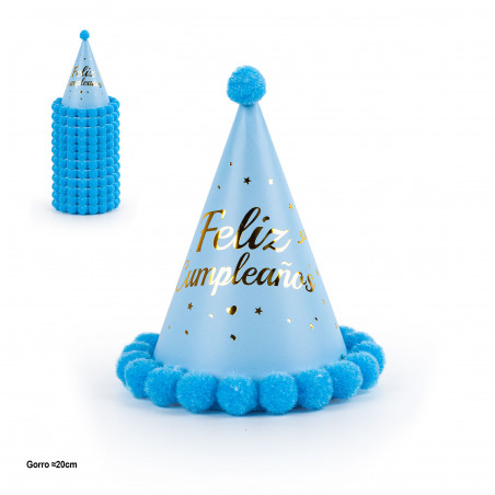 cappello buon 1° compleanno pompon blu