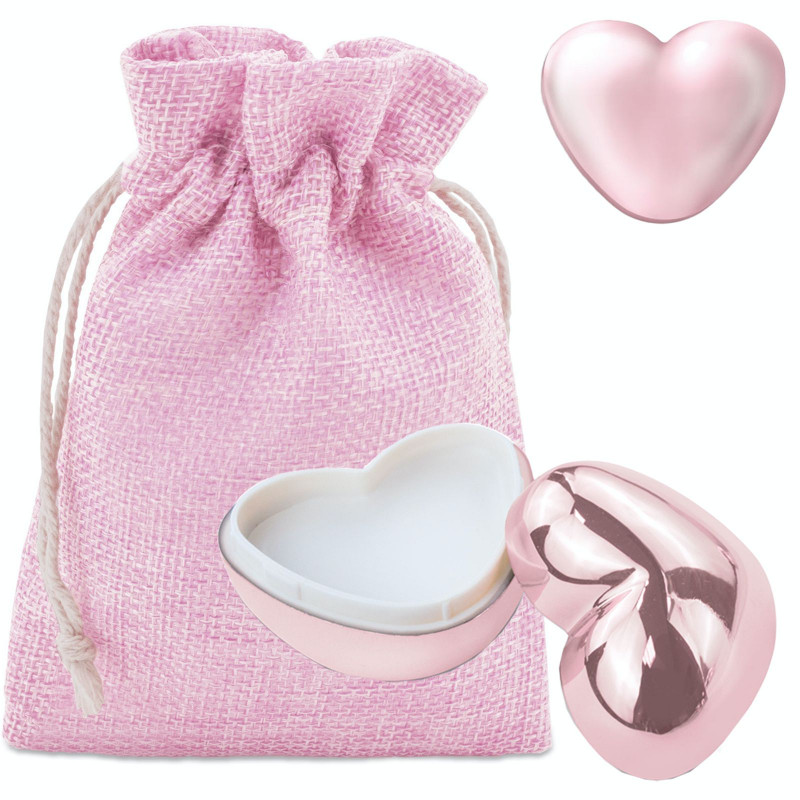 Balsamo per labbra rosa in una custodia a cuore rosa con borsa in tessuto abbinata da regalare in occasione di eventi