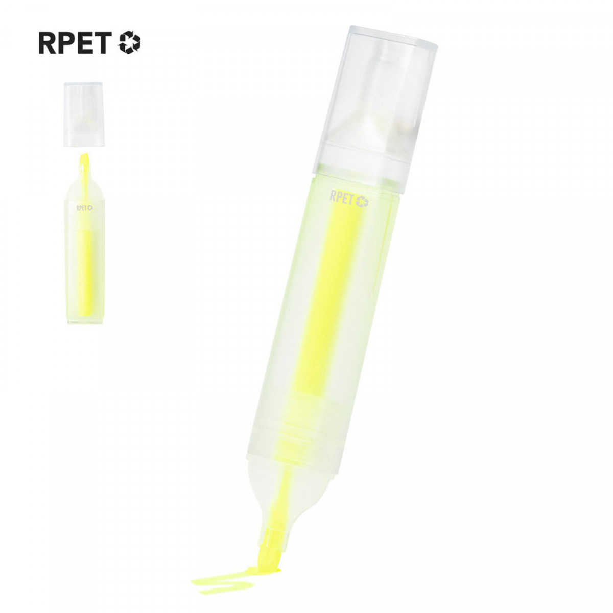 Pennarello fluorescente giallo realizzato con materiale scolastico o per ufficio in plastica riciclata