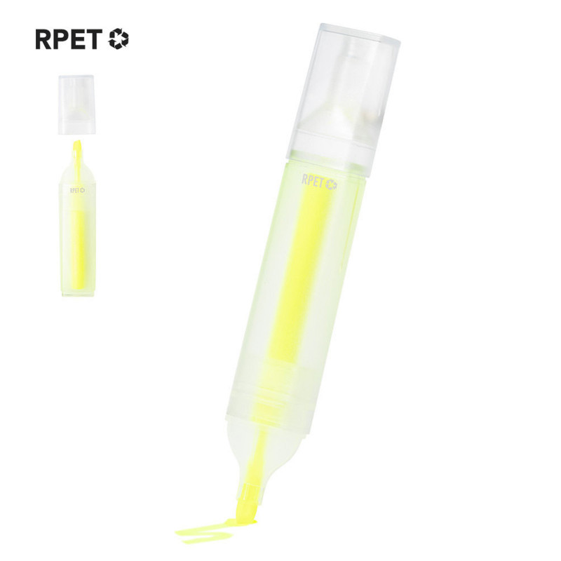 Pennarello fluorescente giallo realizzato con materiale scolastico o per ufficio in plastica riciclata