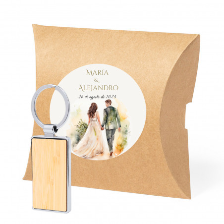 Portachiavi in bambù in busta kraft personalizzata per i dettagli del matrimonio