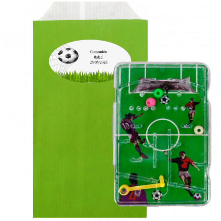 Mini flipper da calcio in busta con adesivo personalizzato