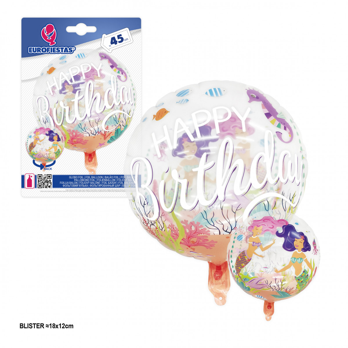 Palloncino tondo trasparente per compleanno decorato con sirene