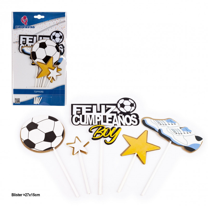 Topper compleanno a tema calcio in confezione da 5 pezzi