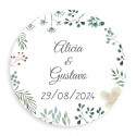 Adesivo minimalista rotondo a base di erbe da 3 cm personalizzabile per matrimoni ed eventi