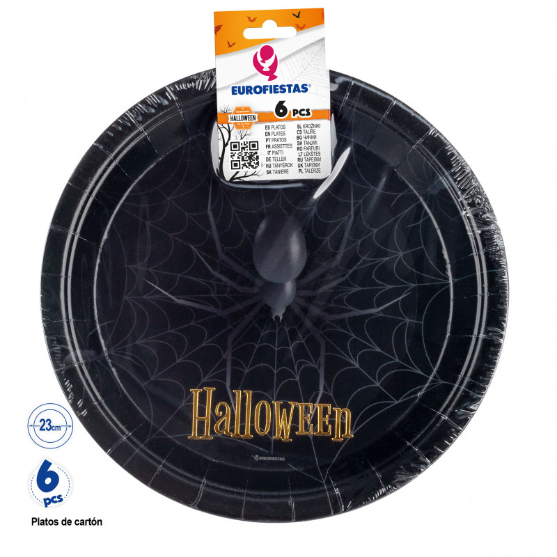 Piatto di cartone nero per Halloween in confezione da 6 pezzi e 23 cm