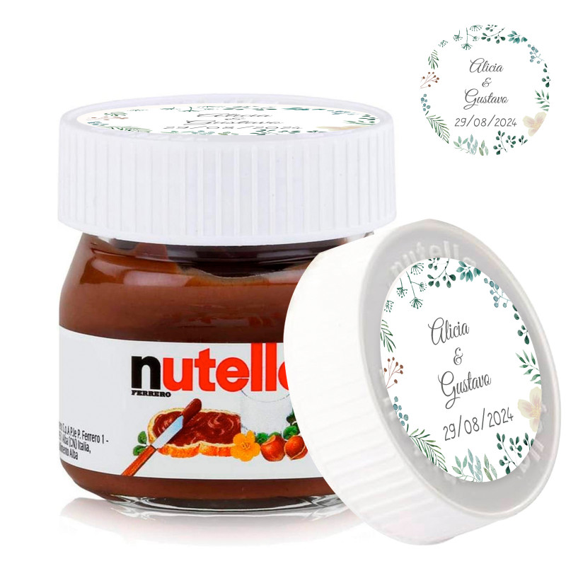 Nutella 25 grammi in barattolo di vetro con adesivo floreale 3 cm personalizzato per i dettagli