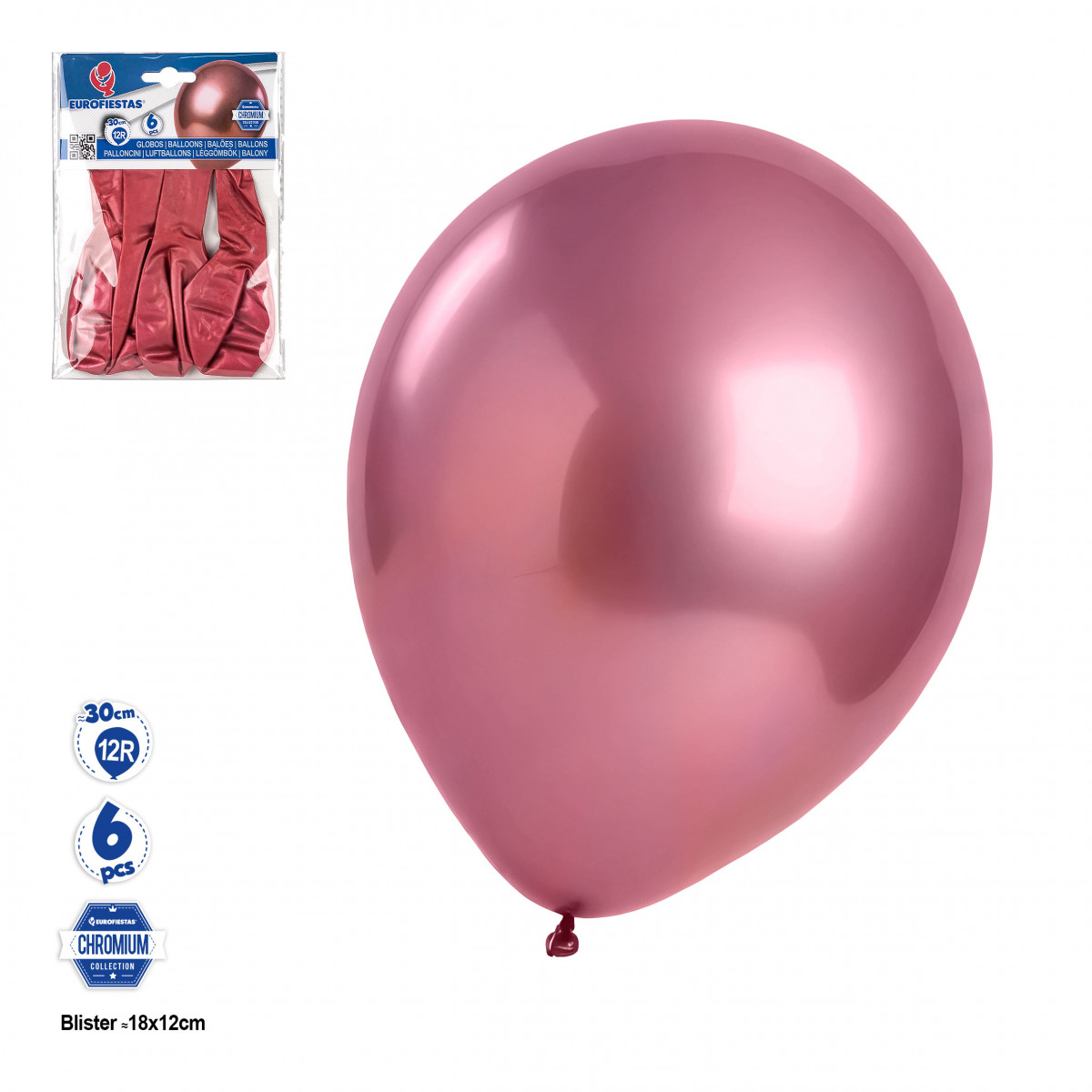 Palloncino cromato rosa in confezione da 6 unità