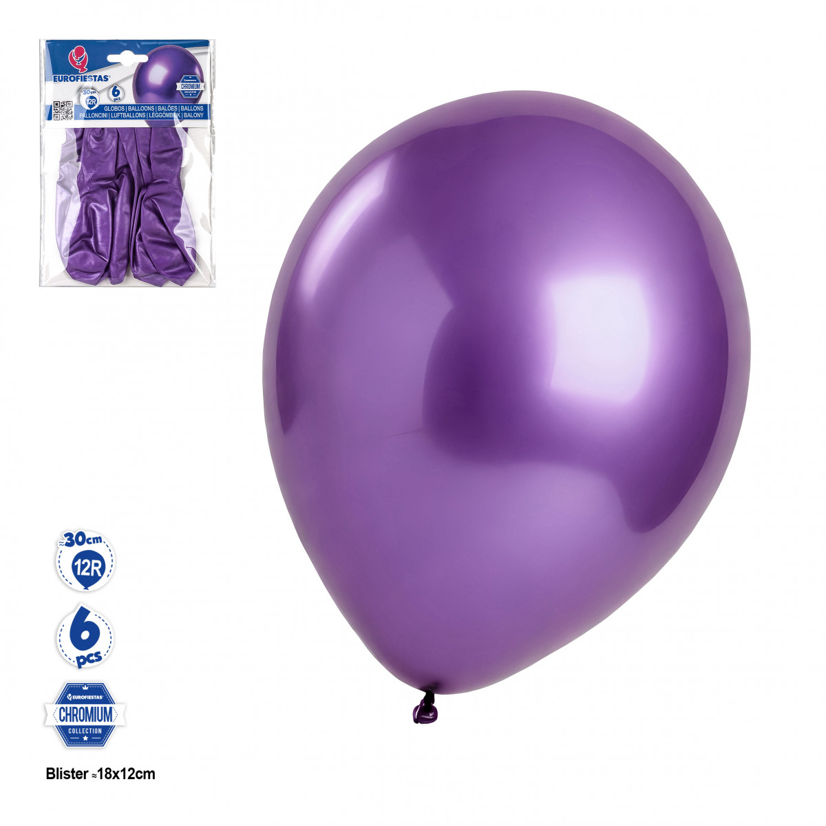 Palloncino cromato viola in confezione da 6 unità