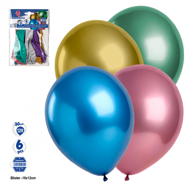 Palloncino cromato in colori assortiti in confezione da 6 unità