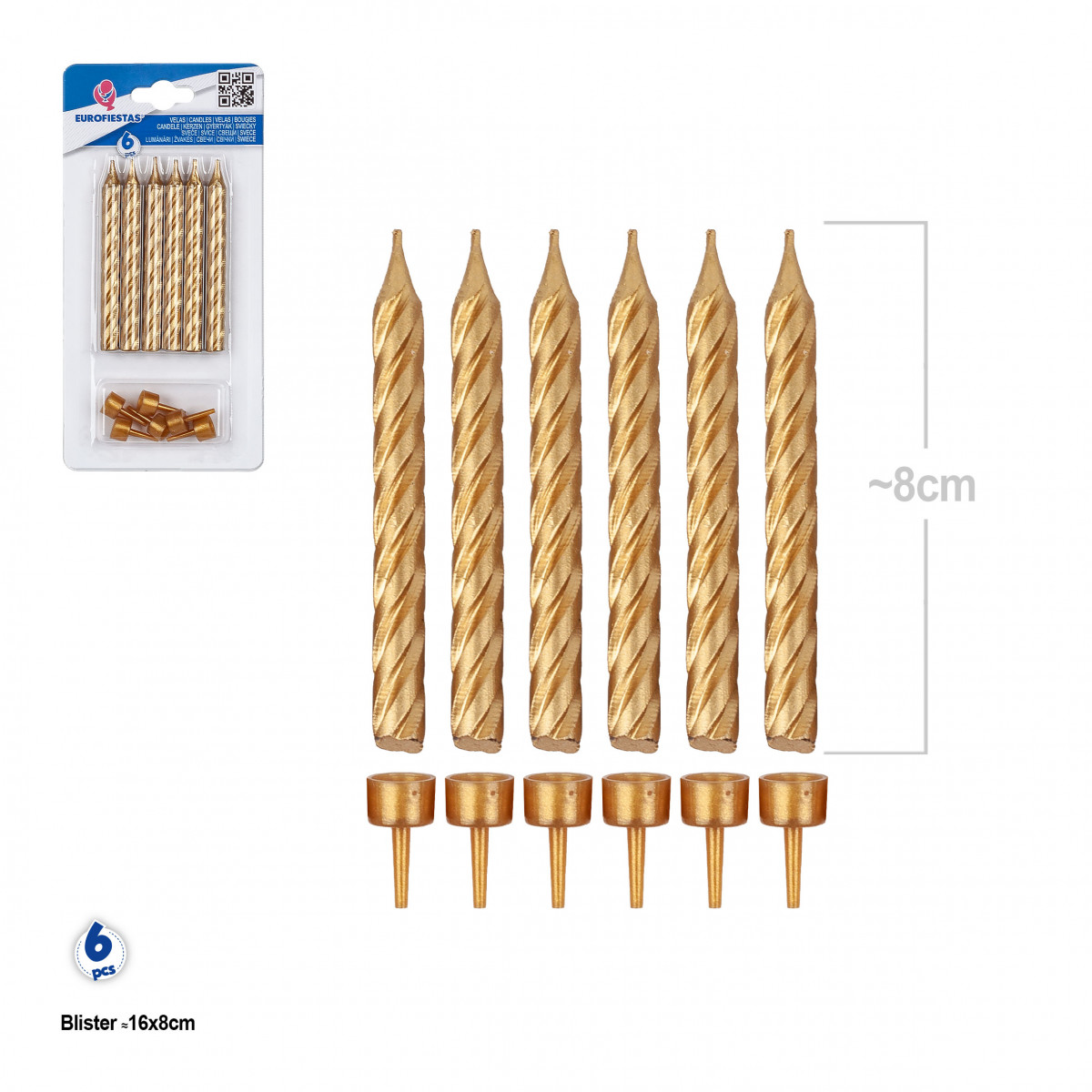 Candele dorate classiche per compleanni in confezione da 6 unità