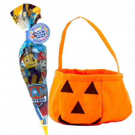 Borsa di zucca di Halloween con cono di caramelle