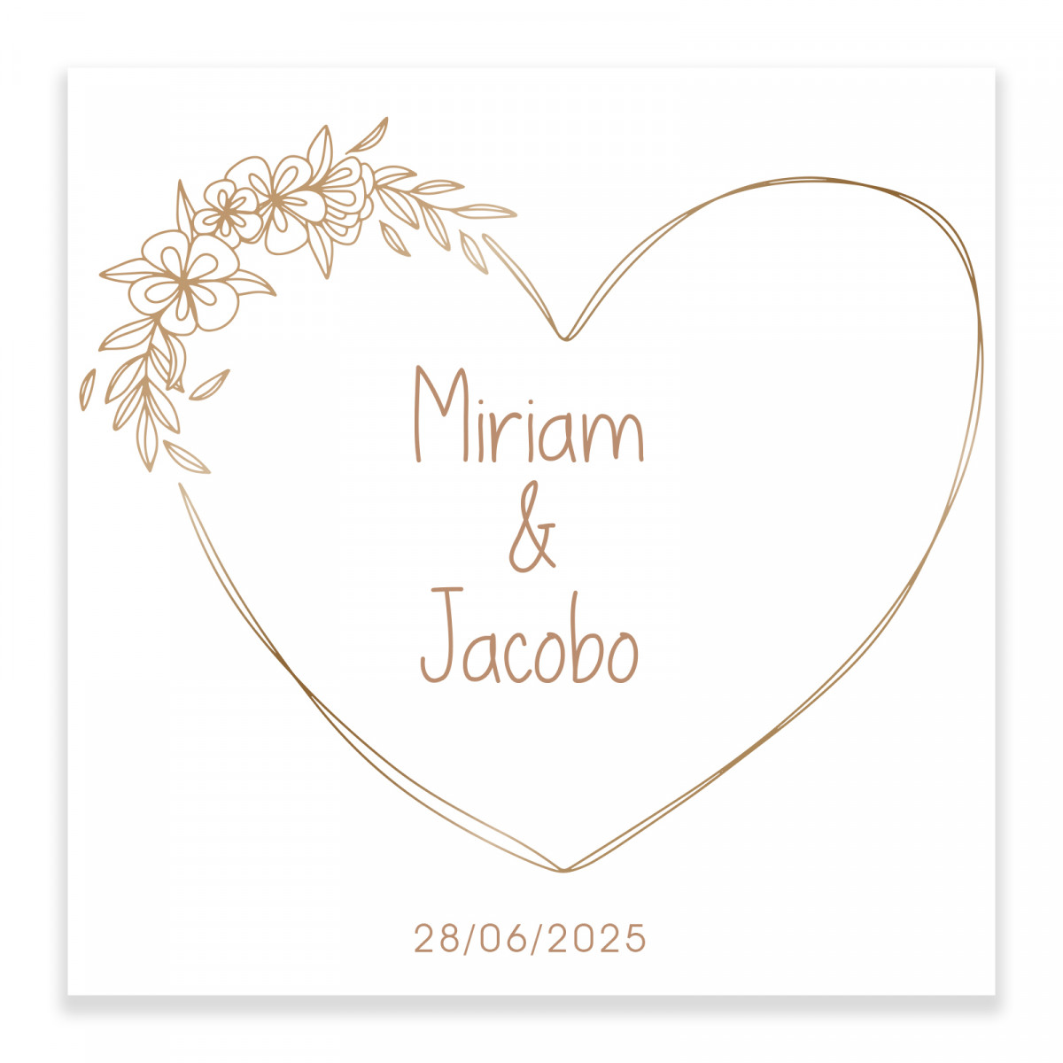 Adesivo con cuore dalle linee minimaliste personalizzabile quadrato 5x5 per matrimoni ed eventi