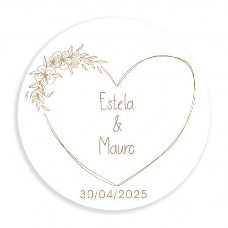 Adesivo con cuore dalle linee minimaliste personalizzabile tondo 3cm per matrimoni ed eventi